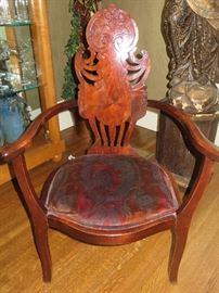FANCY VICTORIAN CARVED OPEN ARM CHAIR
