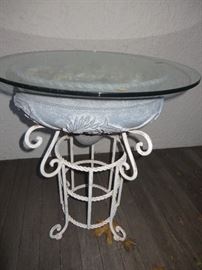 GLASS TOP OUTDOOR TABLE
ON PLANT STAND BASE
