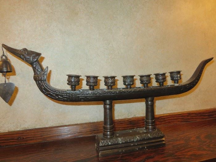 BRASS DRAGON BOAT CANDLE STAND
