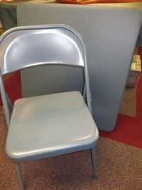 BLUE CARD TABLE & 4 BLUE FOLDING CHAIRS 