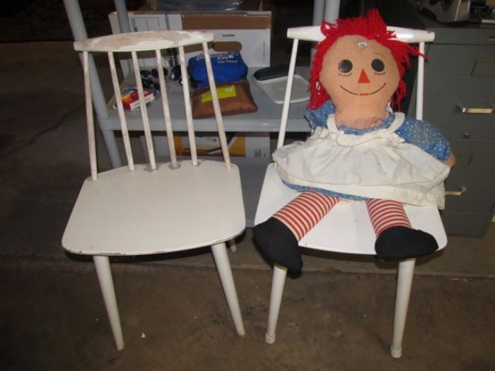 VIntage chairs, Raggedy Ann doll