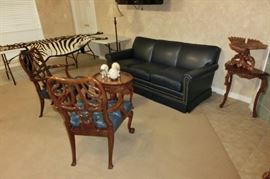 Navy sofa with nailhead trim