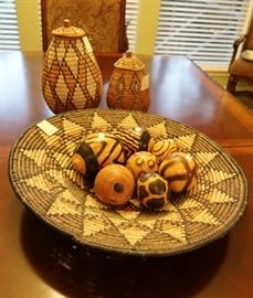 African decorated gourds and Zulu baskets