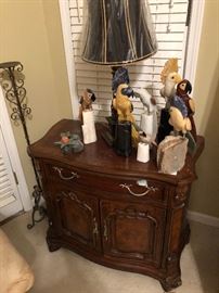 Pair of Nightstands.  Marble and Stone Parrots, Birds