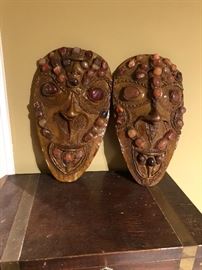 Molded Leather and Stone African Masks