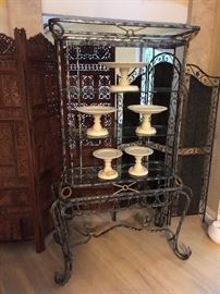 Large Iron Glass and Metal Wine Holder with shelf.  Comes in two parts