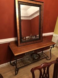 Solid Wood and Iron Buffet and Large Mirror