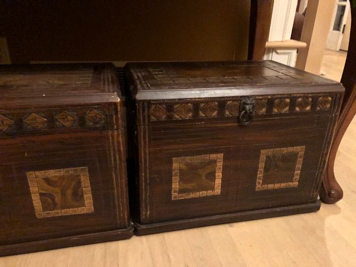 Wood and brass storage chests