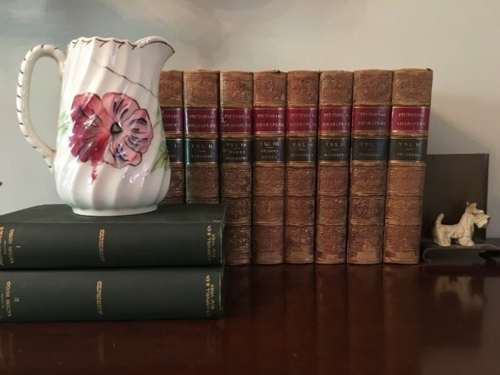 Antique and Rare Books, Pictorial Shakespeare, Les Misérables Victor Hugo, Scottie Dog Bookends 