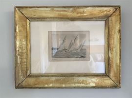 Sailboat Etching, Signed