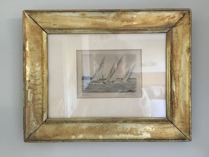 Sailboat Etching, Signed 