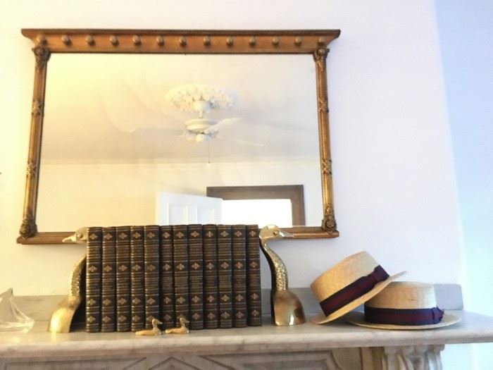 Brass Duck Book Ends, Leather Bound Books, Bowler Hats, Antique Mirror