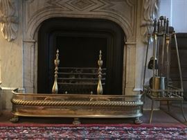 Antique Fire Place Fender, Antique Lemon Top Andirons, Unique Fire Place Tool Set with Stand