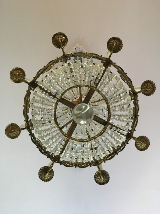 8 Arm Gilt Metal and Crystal French Empire Chandelier
