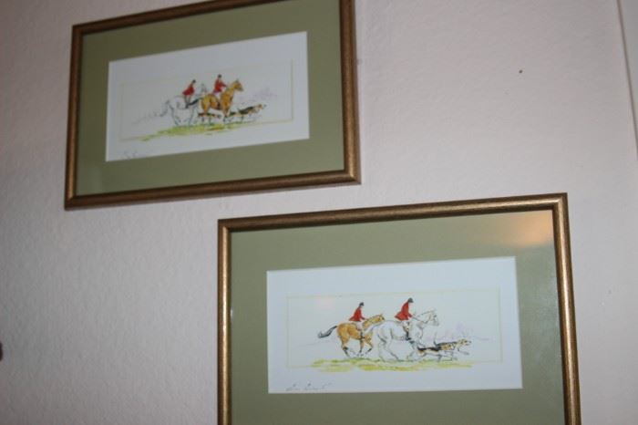 Water color paintings of the fox hunt.
