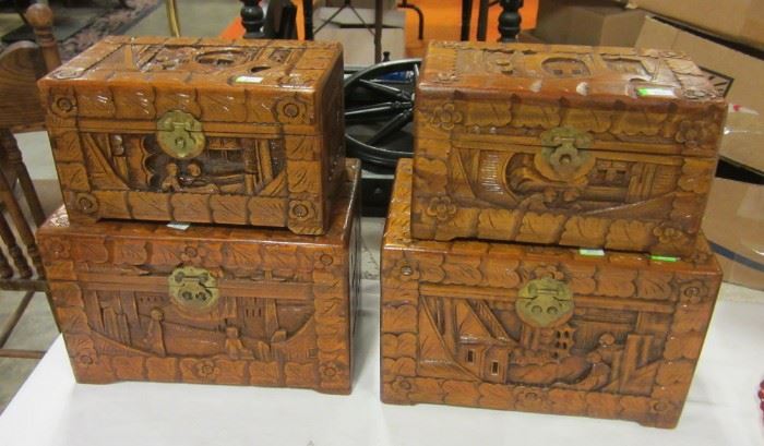 Chinese Carved wood boxes