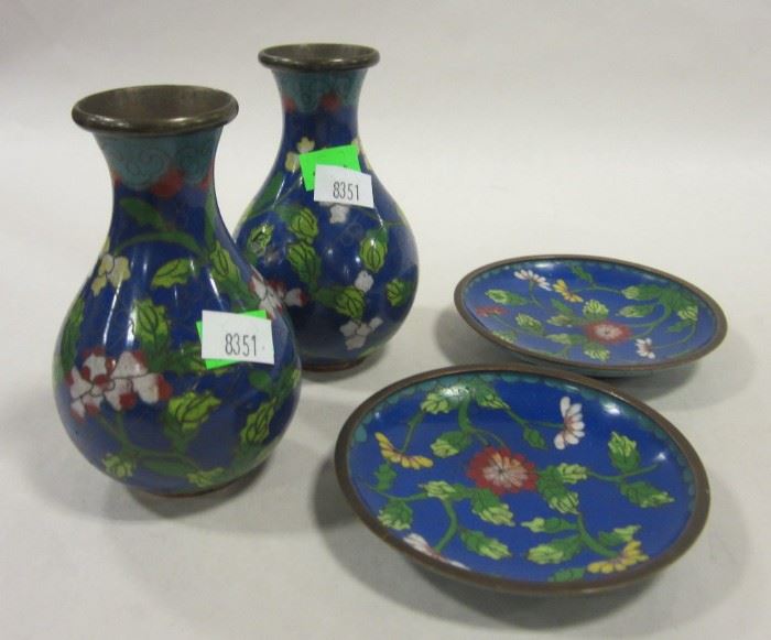 Chinese cloisonne', two pairs - vases and plates