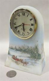 Fenton glass clock, hand painted artist signed