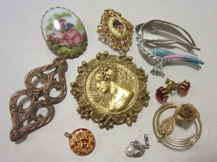 Assorted costume jewelry pins