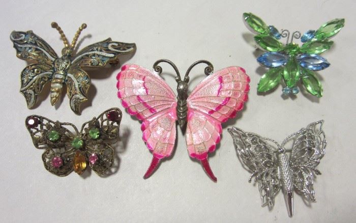 Enameled and rhinestone butterfly pins