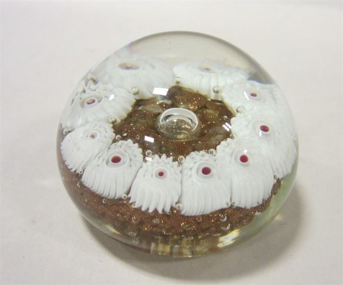 Murano glass paperweight with vintage label