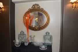 One of a kind mirror, glass beverage dispensers