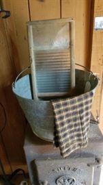 Vintage Scrub Board and Wash Bucket