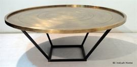$149.50- Round Cocktail Table Brass Clad Top with Iron Base: 46" round 17.5 " high
