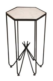 $74.50 - Side Table with Marble Top and Natural Iron Base: 16" round 25" high