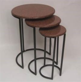 $99.50 - Nest of Tables with Brown Marble Tops: 18" round 24" high