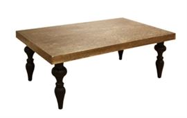$199.50- Cocktail Table Embossed Silver Clad Top with Dark Mango Legs: 48" wide 30" deep 18" high