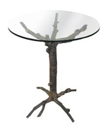 $99.50  Tree Table in Cast Aluminum with Glass Top: 16" round 30" high