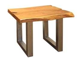 $124.50- End Table with Nickel Plated Legs and Solid Natural Acacia Top: 24" square 21" high