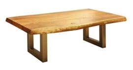 Cocktail Table with Natural Plated Legs and Solid Natural Acacia Top: 54" wide 30" deep 18" high