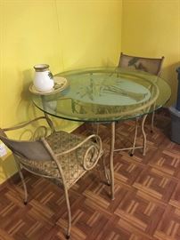 Glass top table and 2 chairs