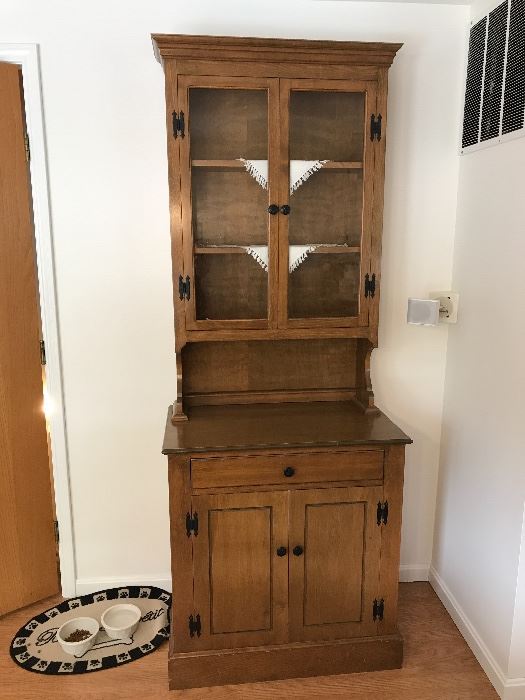 Hand made 2 piece hutch with glass doors, slender size