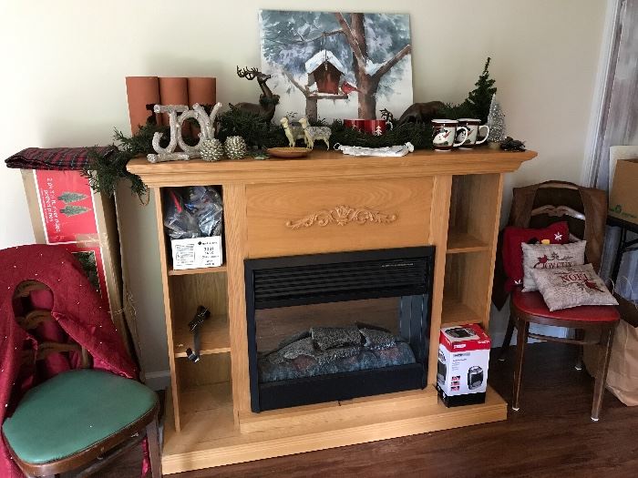 Electric fire place and Christmas items