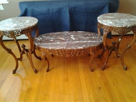 Antique hand carved marble tables set. $2,500 