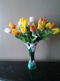 Hand made in Poland glass vase with tulips stems(23). $125