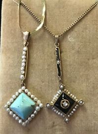 75% off Turn of the century necklaces. Blue stone is 14k Sale priced @148.75. Black is 10K and sale priced at 98.75