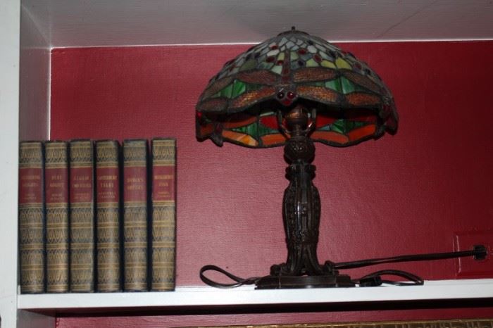 Tiffany Style Lamp and Books