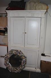 White Armoire and Mosaic Framed Mirror