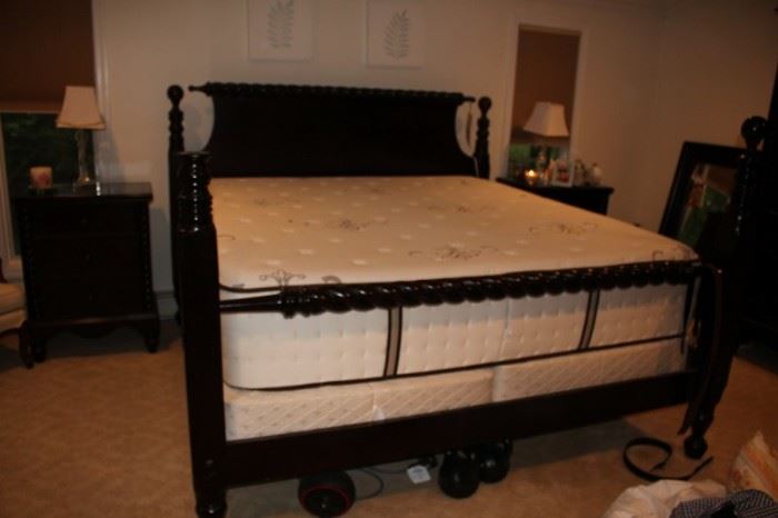 Bed with Wood Head & Foot Boards, Pair of Lamps and Night Stands