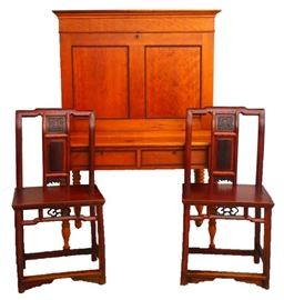 Cherry Drop Front Desk, Pair of Chinese Side Chairs