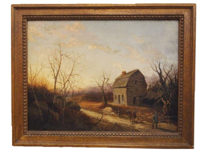 Autumn Landscape - Oil on Canvas, Unsigned, Stamped "J.J. Adams, Boston"