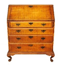 18th Century New England Queen Anne Curly Maple desk.  Ca. 1750