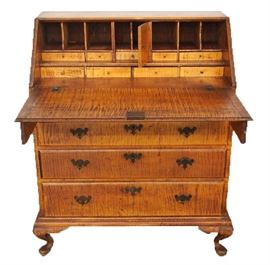 18th Century New England Queen Anne Curly Maple desk.  Ca. 1750