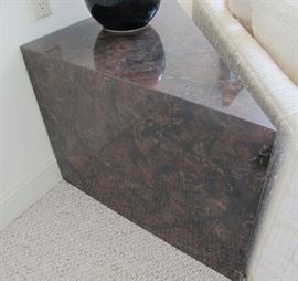 pair of triangular laminate end tables