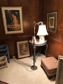 Artwork, lithographs, vintage floor lamps
