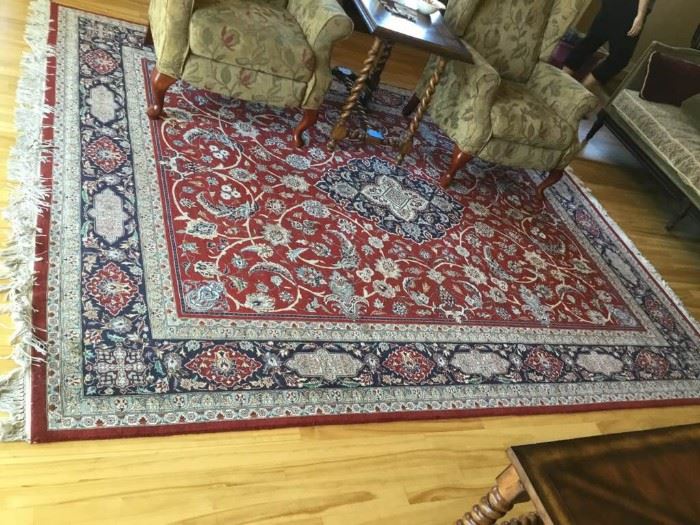 Red and Navy Persian Weave Wool Rug
